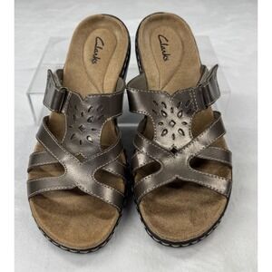 Clarks Bendables Bronze‎ Metallic Wedge Slide Sandals Size 9 Comfort